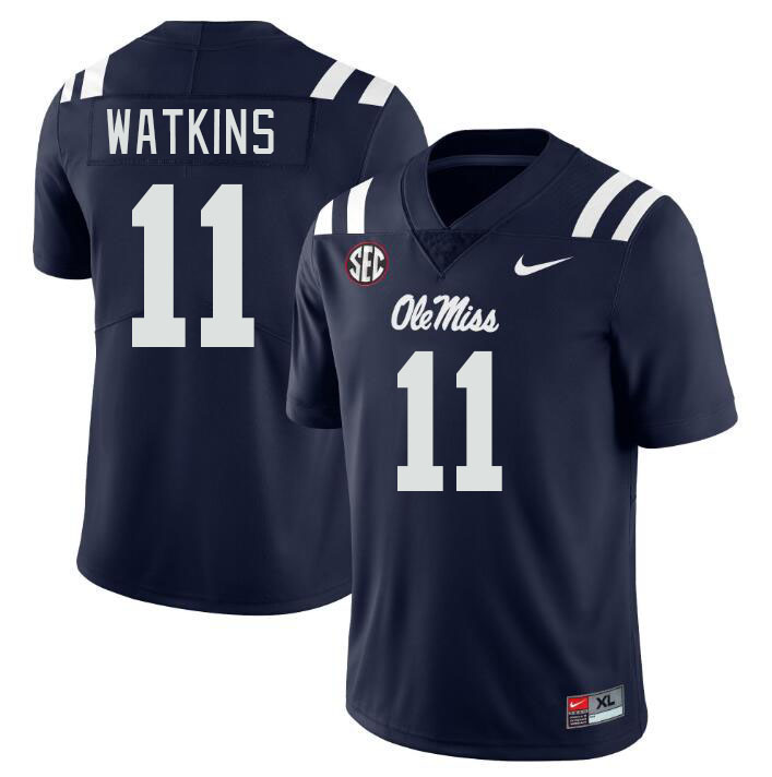 Ole Miss Rebels #11 Jordan Watkins College Football Jerseys Stitched Sale-Navy